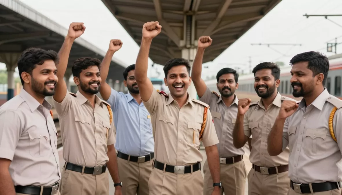 Successful railway recruitment candidates celebrating after final selection
