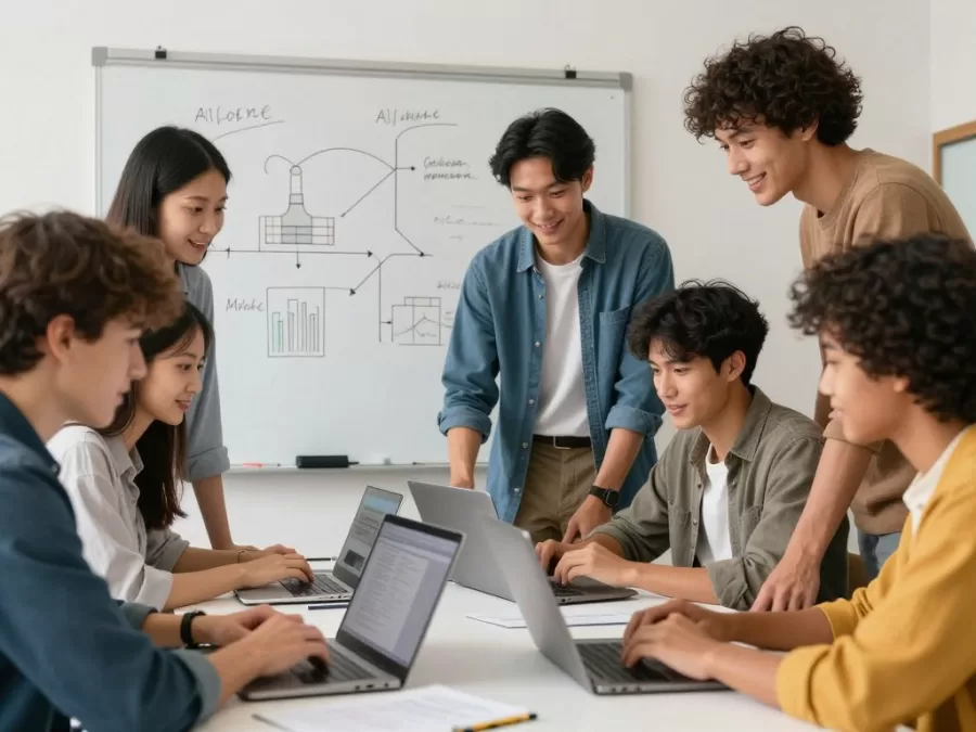 Supportive learning community helping each other grow AI skills