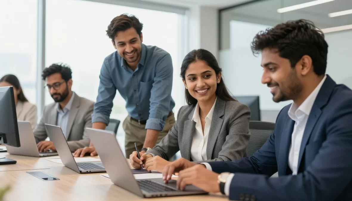 Top 25 Private Companies Hiring Freshers in India - young professionals in modern office