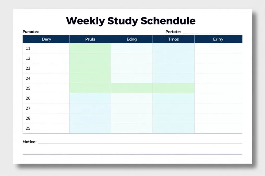 Weekly study schedule template for bank exams