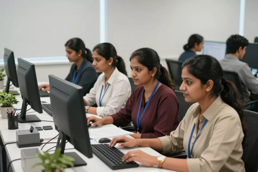 Women government employees working together in SSC office environment