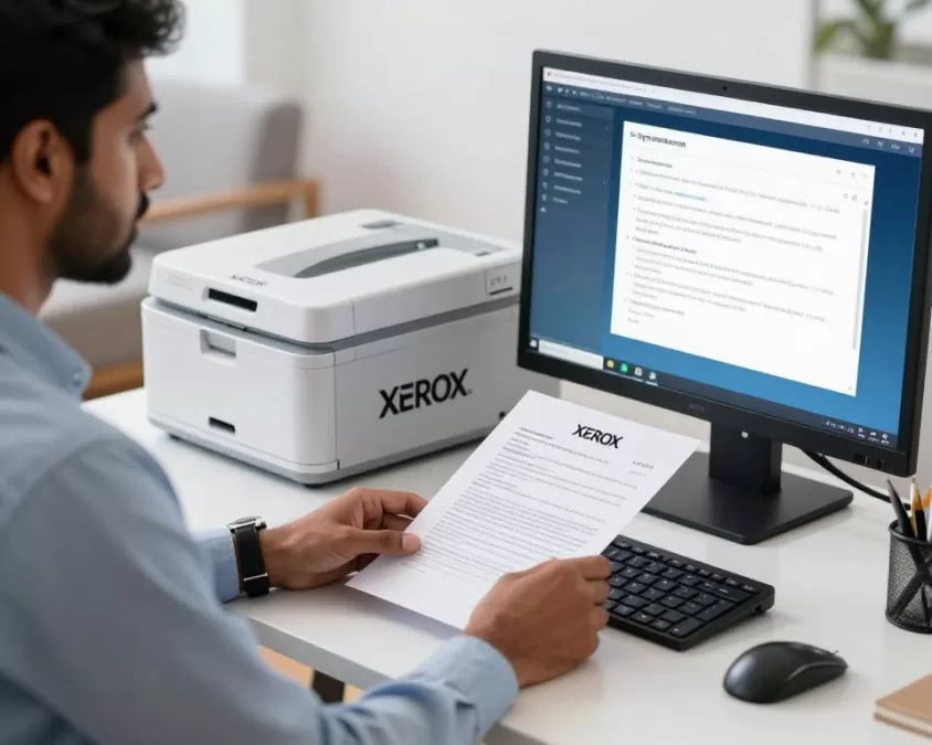 Xerox data entry team member processing business documents remotely