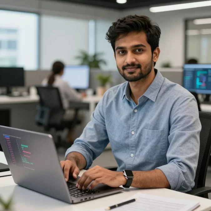 Young professional working as machine learning engineer at tech company