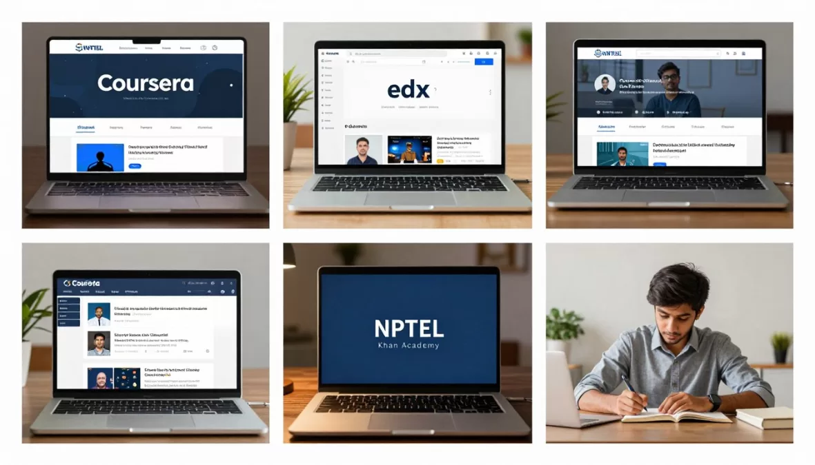 Free online education platforms including Coursera, edX, and NPTEL for Indian students