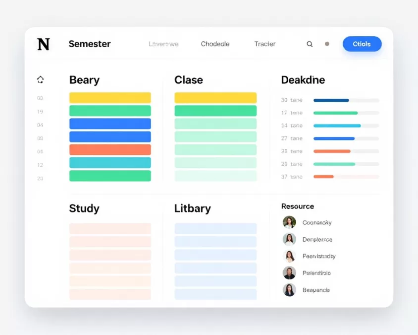 Notion student dashboard template showing class schedule, assignment tracker, and study planner