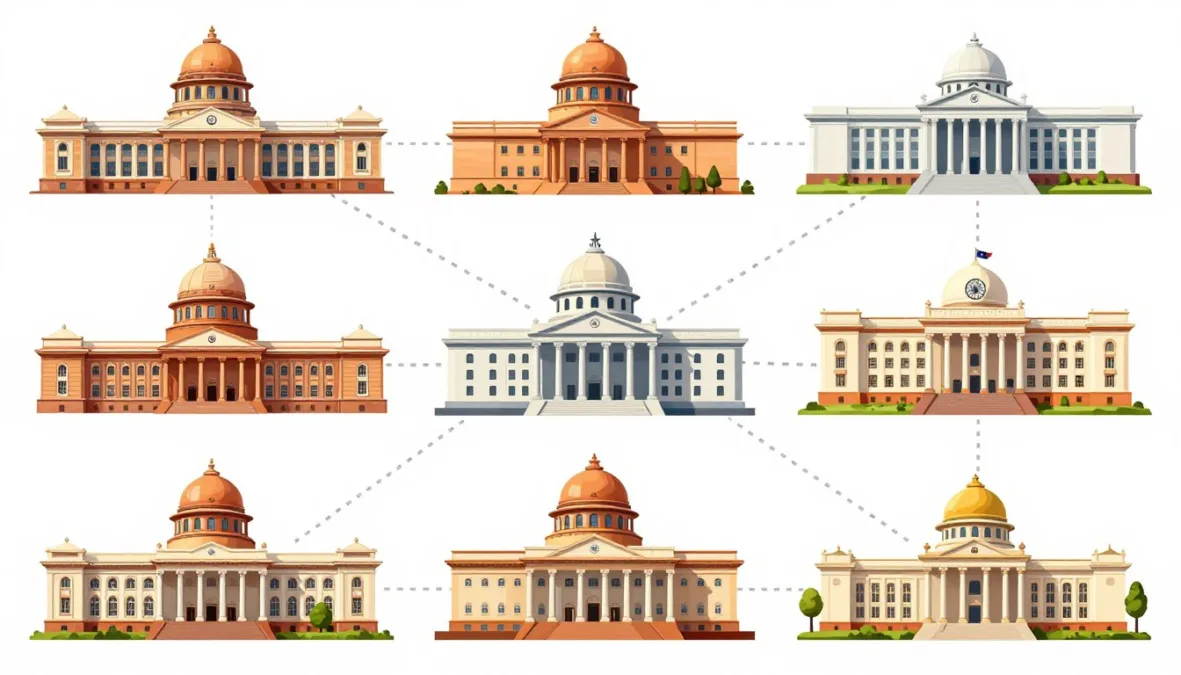 government job recruitment overview showing various department buildings in india